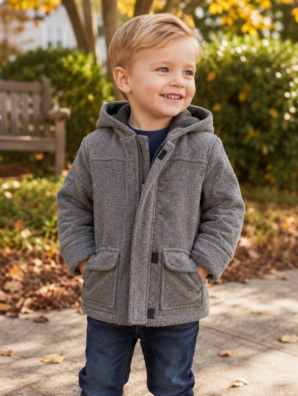 Healthtex Toddler Boys Gray Hooded Fleece Jacket Coat Size 3T Full Zip Warm